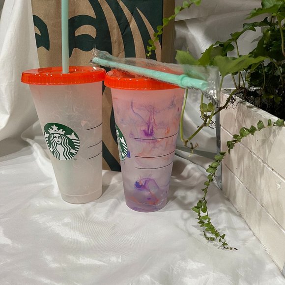 Starbucks Lot of 2 Color Changing Marble Reusable